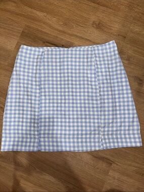 Light Blue Gingham Mini Skirt - Women
